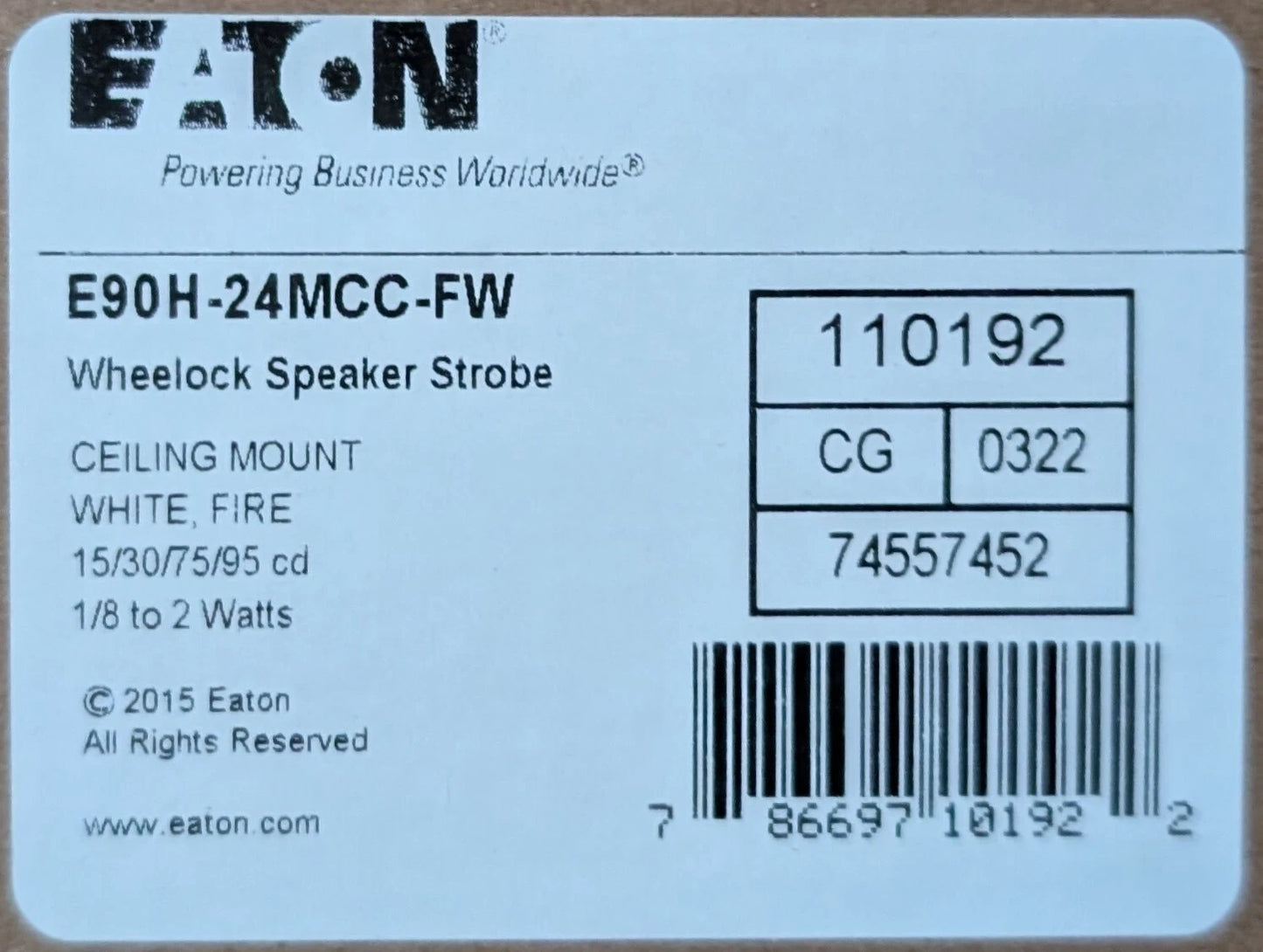 Eaton Wheelock E90H-24MCC-FW Ceiling Mount Speaker Strobe
