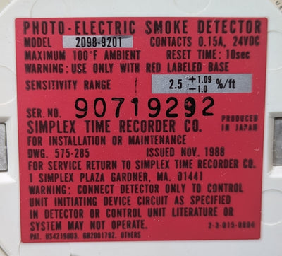 Simplex 2098-9201 Smoke Detector - (USED)