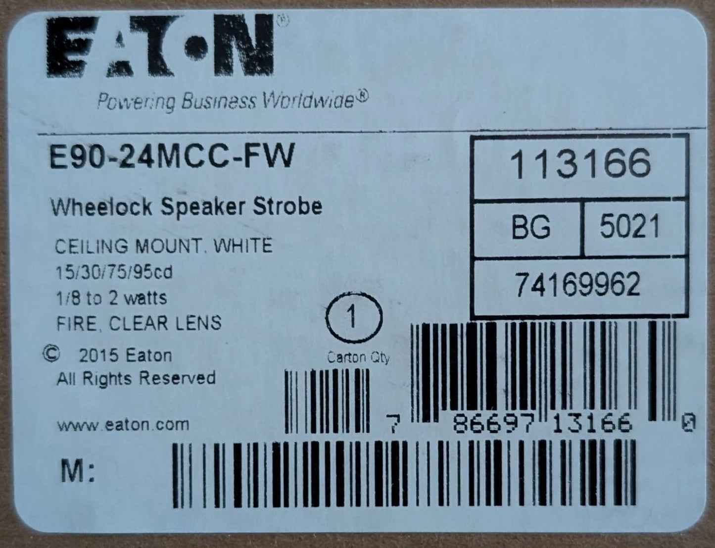 Eaton Wheelock E90-24MCC-FW Ceiling Mount Speaker Strobe