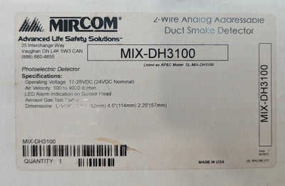 Mircom MIX-DH3100 Intelligent Addressable Duct Detector