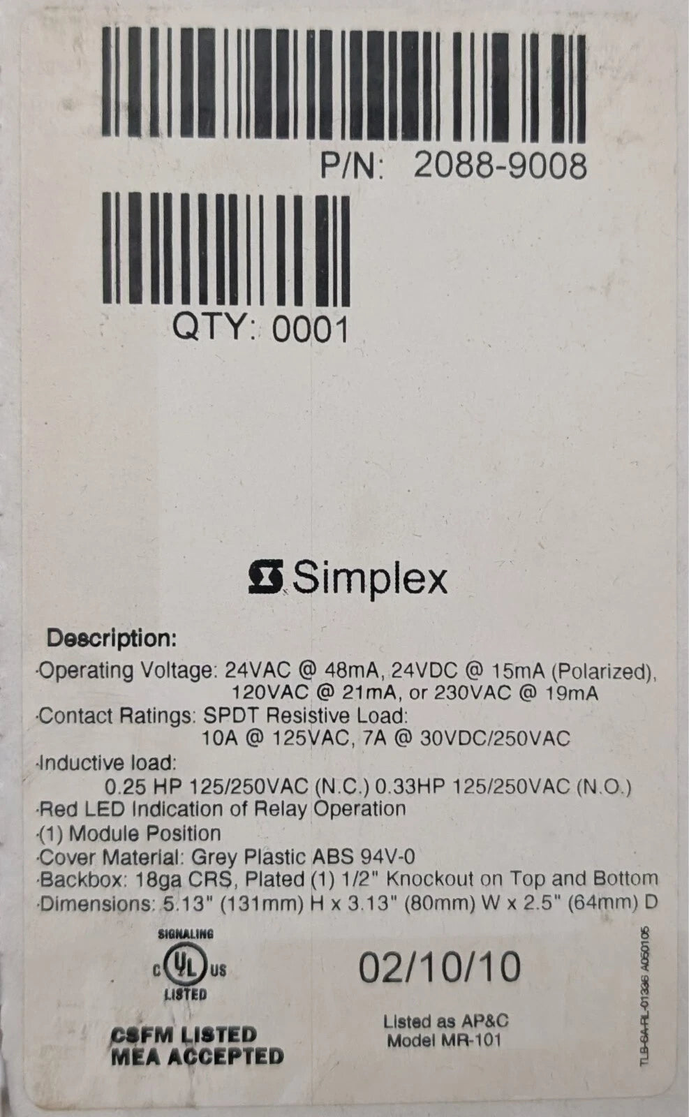 Simplex 2088-9008 Fire Alarm Control Relay