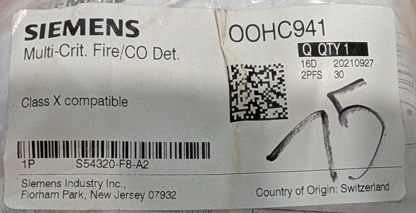 Siemens OOHC941 Dual Optical/Heat/CO Detector
