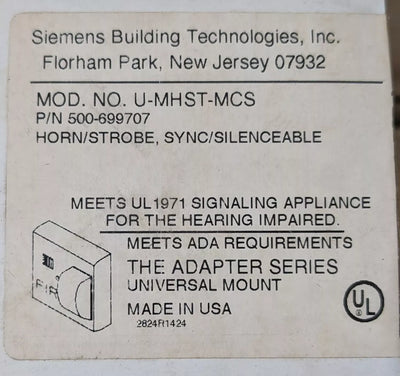 Siemens U-MHST-MCS Fire Alarm Horn/Strobe